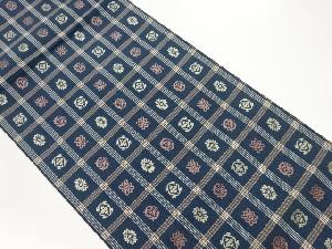 本場筑前博多格子に変わり花々模様織出し名古屋帯